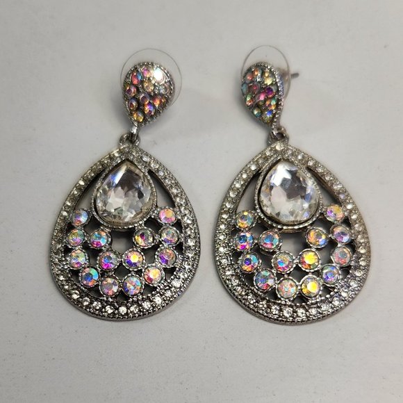 AB Irridescent Drop Earrings Teardrop Shape Post - Picture 2 of 8